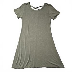 Olivia Rae Women's Soft T-Shirt Dress Criss Cross Back Size Medium Olive Green
